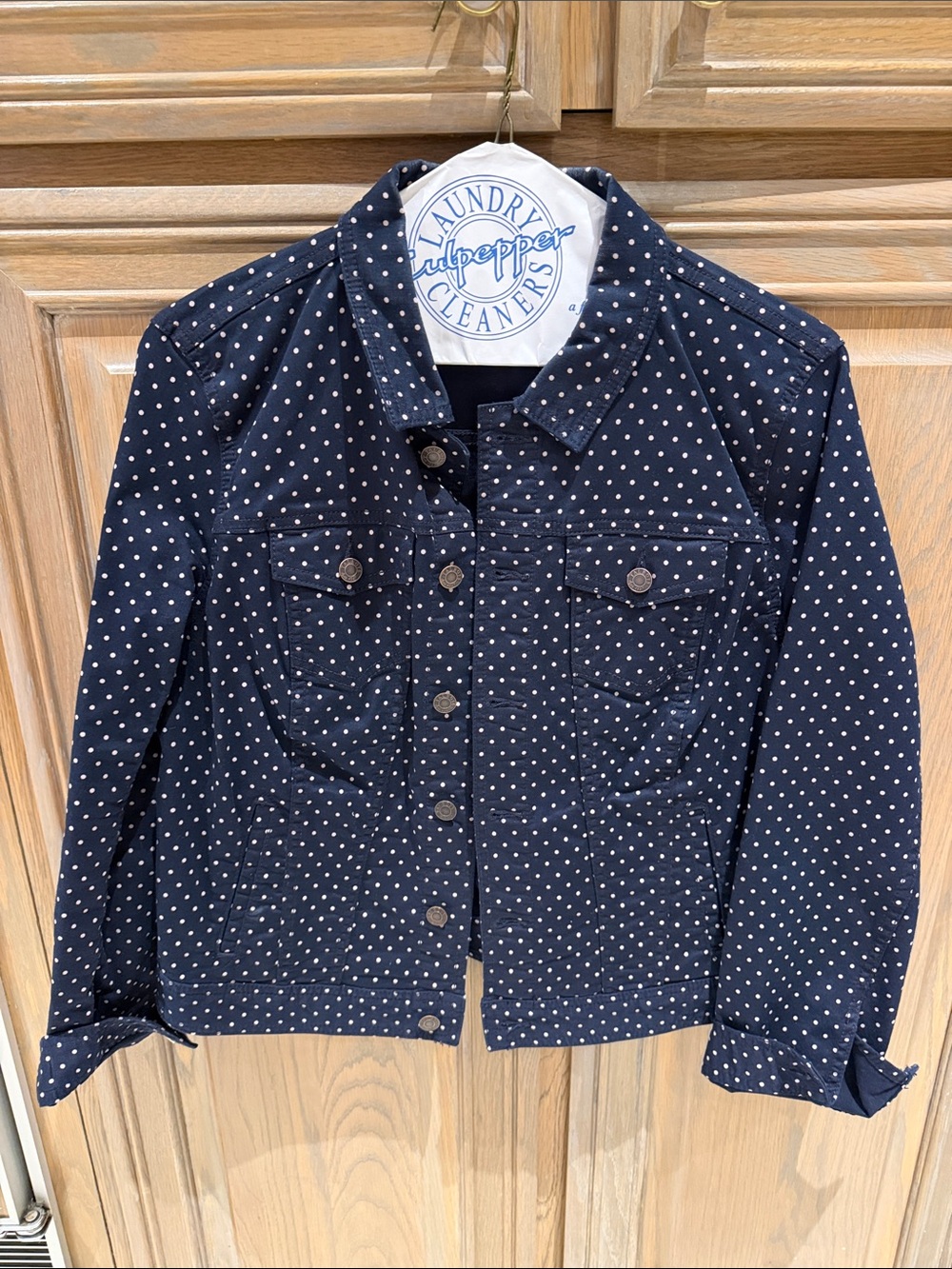 Talbots Navy Polka Dot Denim Jacket